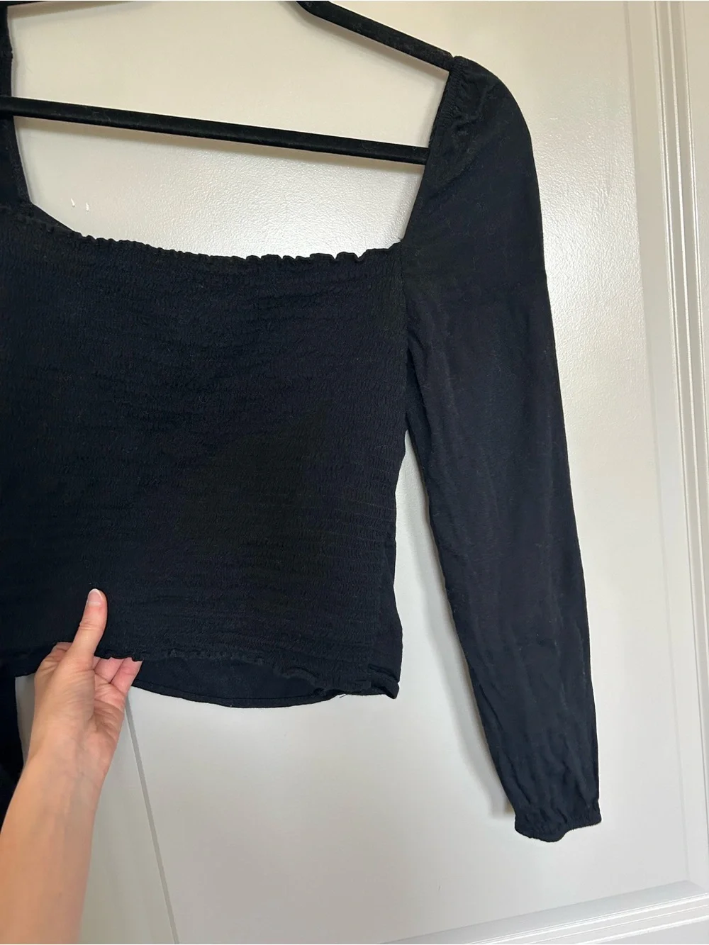 Reformation Reign Black Square-Neck Long Sleeve Crop Top